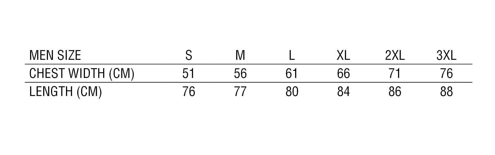 Mens Shirt Size Chart